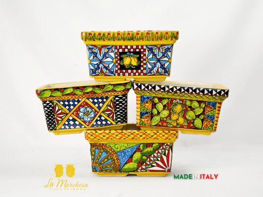 Fioriera Rettangolare in Ceramica di Caltagirone Carretto 23cm