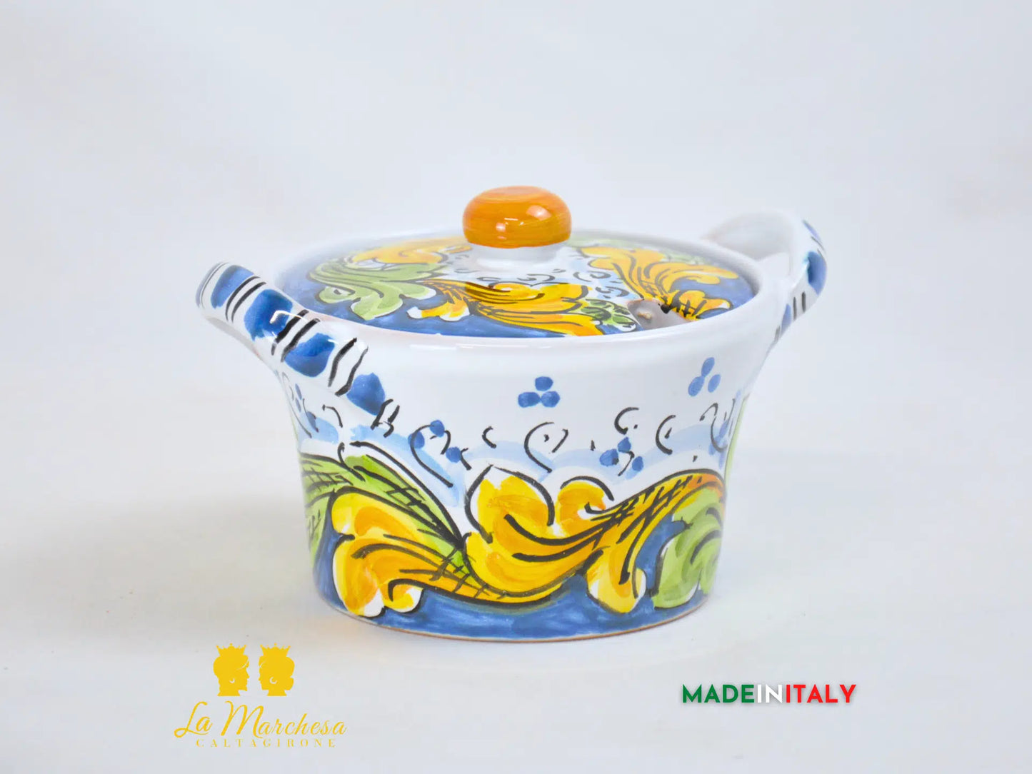Formaggiera/zuccheriera in Ceramica di Caltagirone ornato barocco