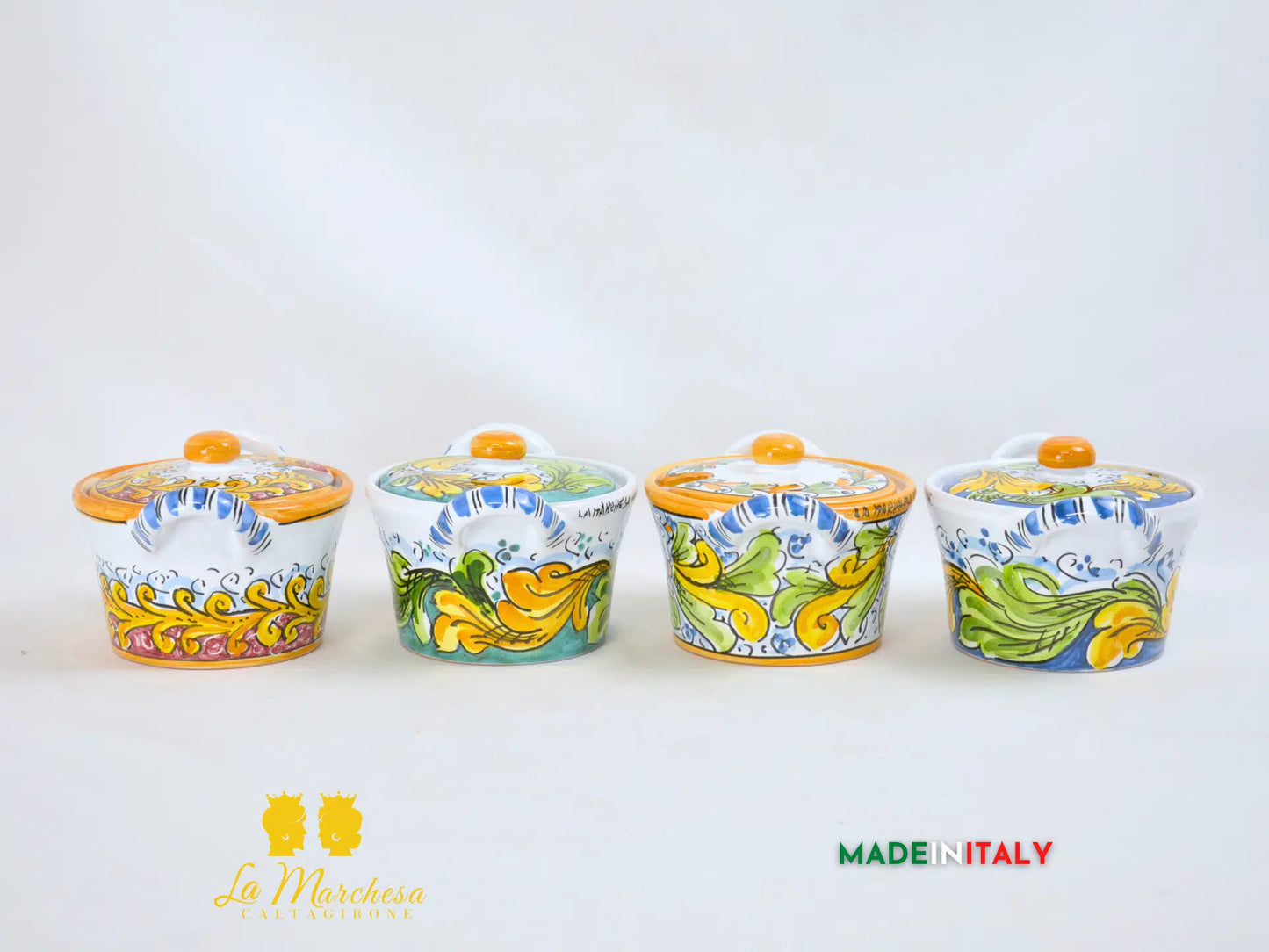 Formaggiera/zuccheriera in Ceramica di Caltagirone ornato barocco