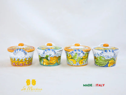 Formaggiera/zuccheriera in Ceramica di Caltagirone ornato barocco