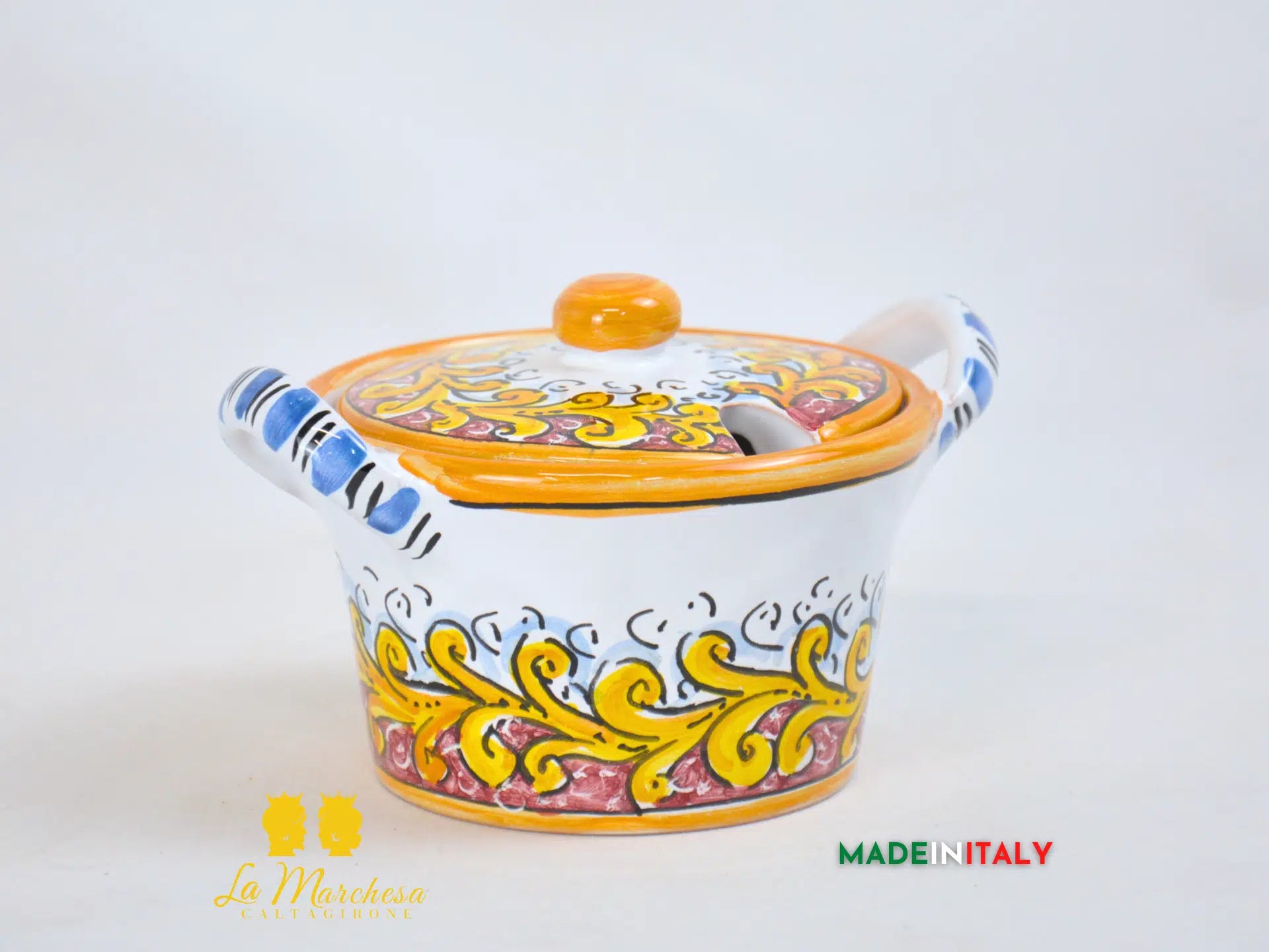 Formaggiera/zuccheriera in Ceramica di Caltagirone ornato barocco