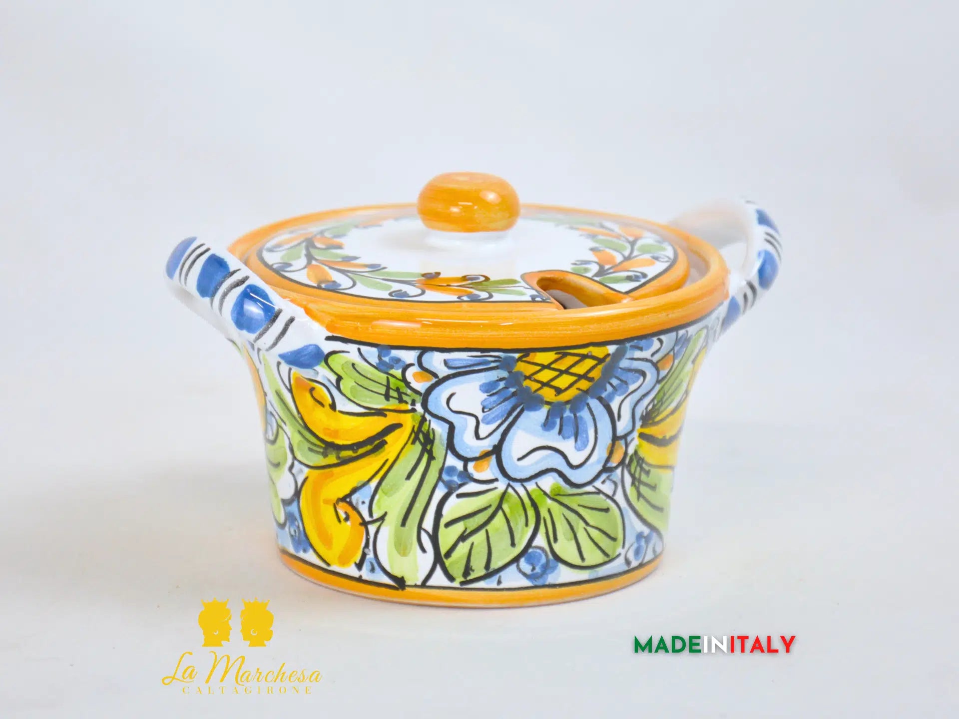 Formaggiera/zuccheriera in Ceramica di Caltagirone ornato barocco