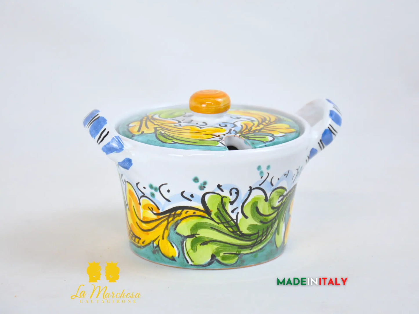 Formaggiera/zuccheriera in Ceramica di Caltagirone ornato barocco