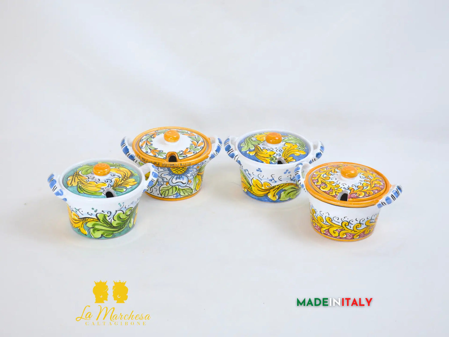 Formaggiera/zuccheriera in Ceramica di Caltagirone ornato barocco