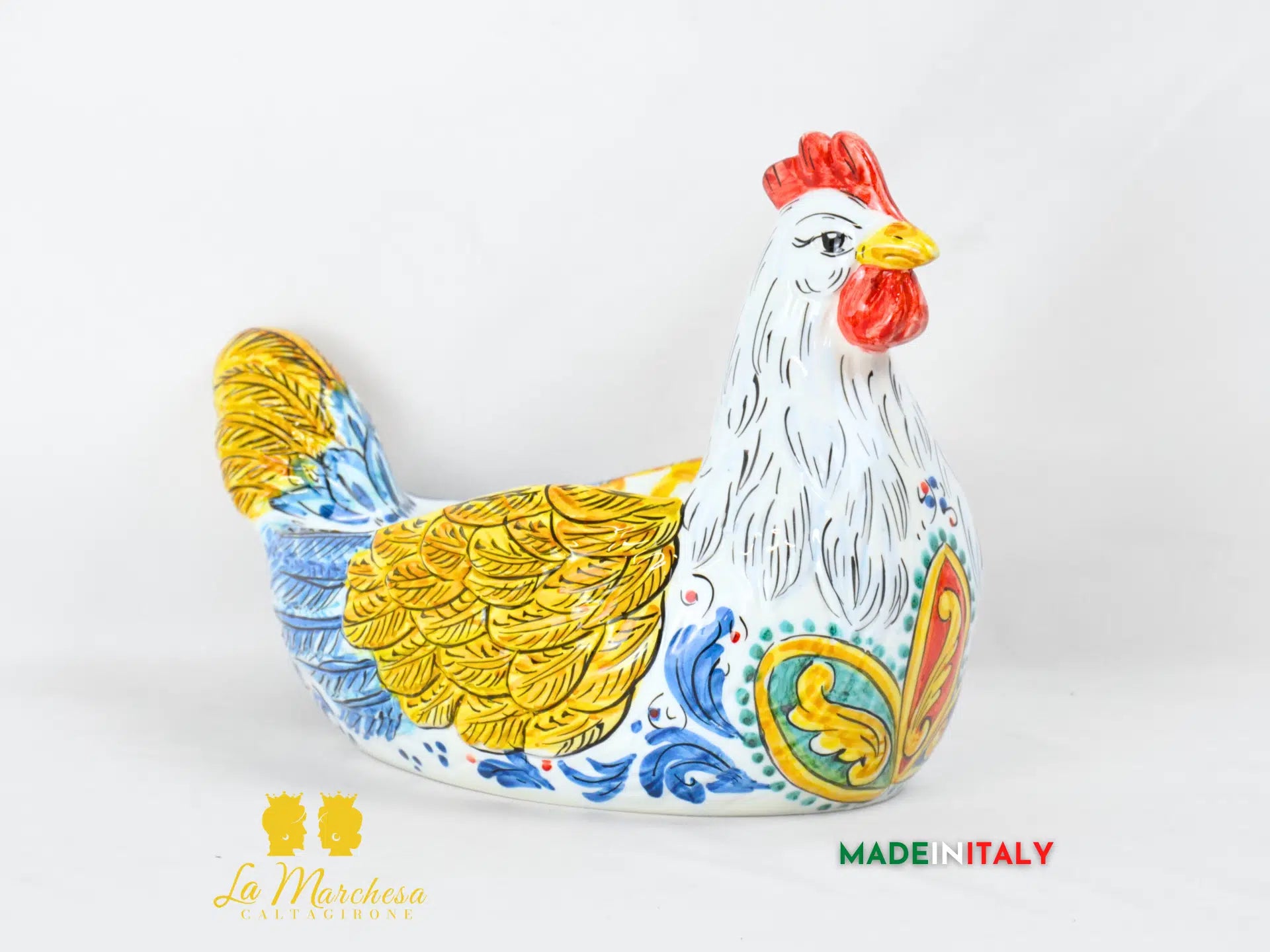 Gallina Porta Uova Decorata in Ceramica di Caltagirone - Vari Modelli