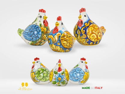 Gallina in Ceramica di Caltagirone decorata unite