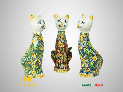Gatto in Ceramica di Caltagirone ornato barocco 32cm - Vari Colori