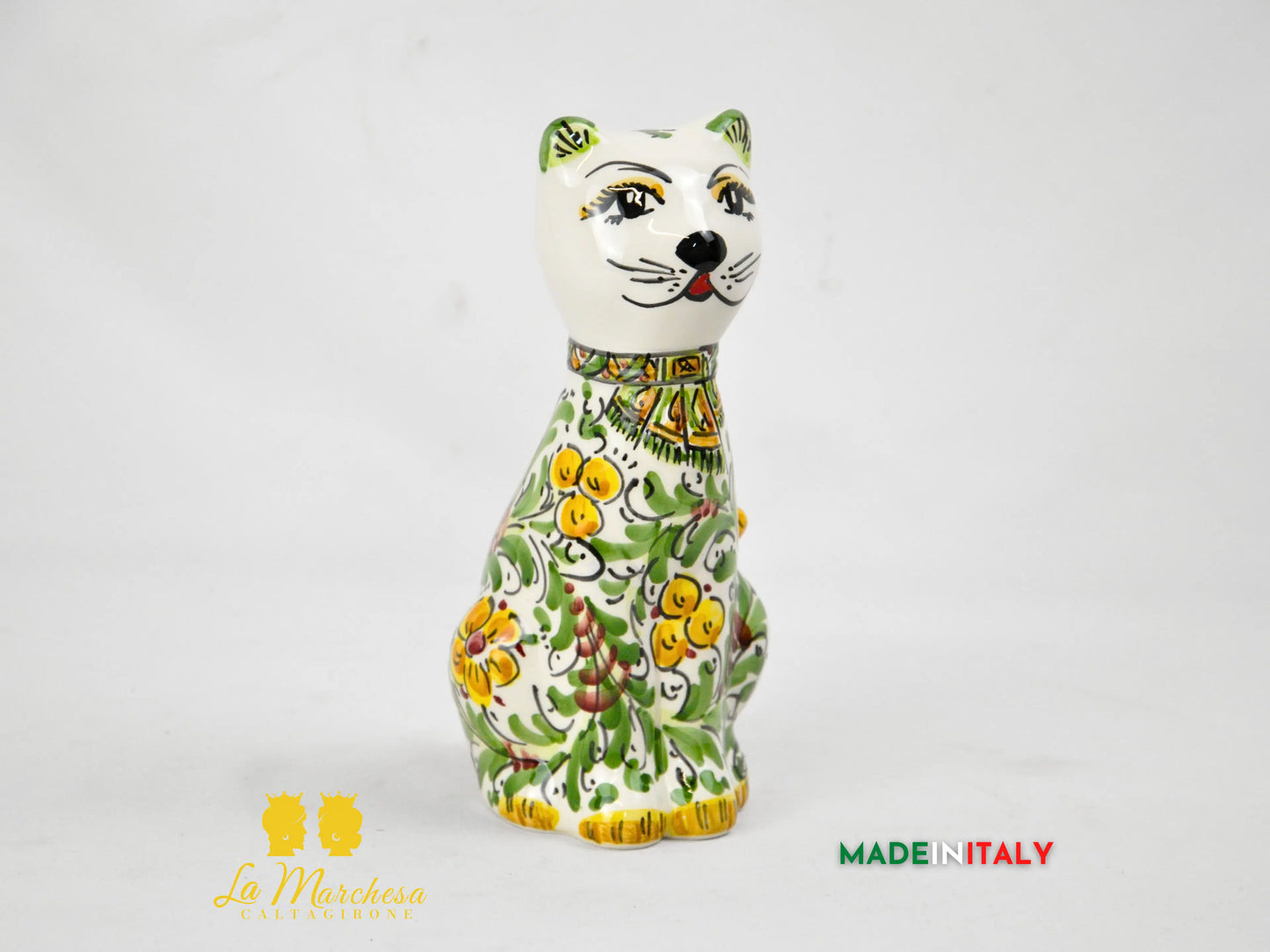 Gatto in Ceramica di Caltagirone Decorato a Mano cm20 - Vari Decori