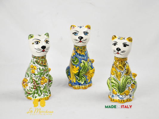 Gatto in Ceramica di Caltagirone Decorato a Mano cm20 - Vari Decori