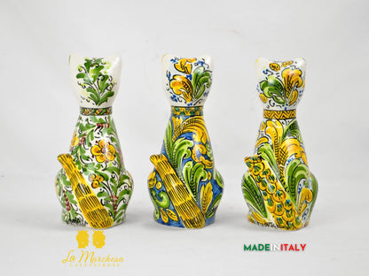 Gatto in Ceramica di Caltagirone Decorato a Mano cm20 - Vari Decori