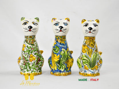 Gatto in Ceramica di Caltagirone Decorato a Mano cm20 - Vari Decori