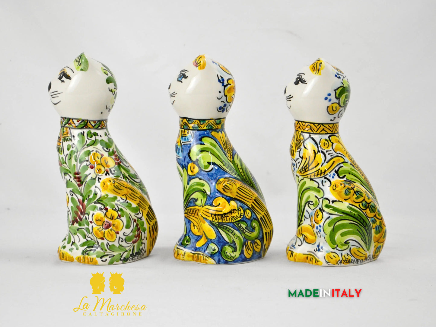 Gatto in Ceramica di Caltagirone Decorato a Mano cm20 - Vari Decori
