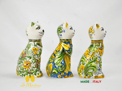 Gatto in Ceramica di Caltagirone Decorato a Mano cm20 - Vari Decori