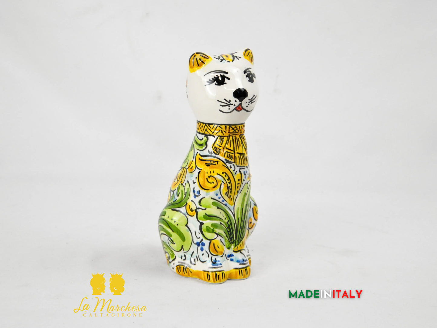 Gatto in Ceramica di Caltagirone Decorato a Mano cm20 - Vari Decori