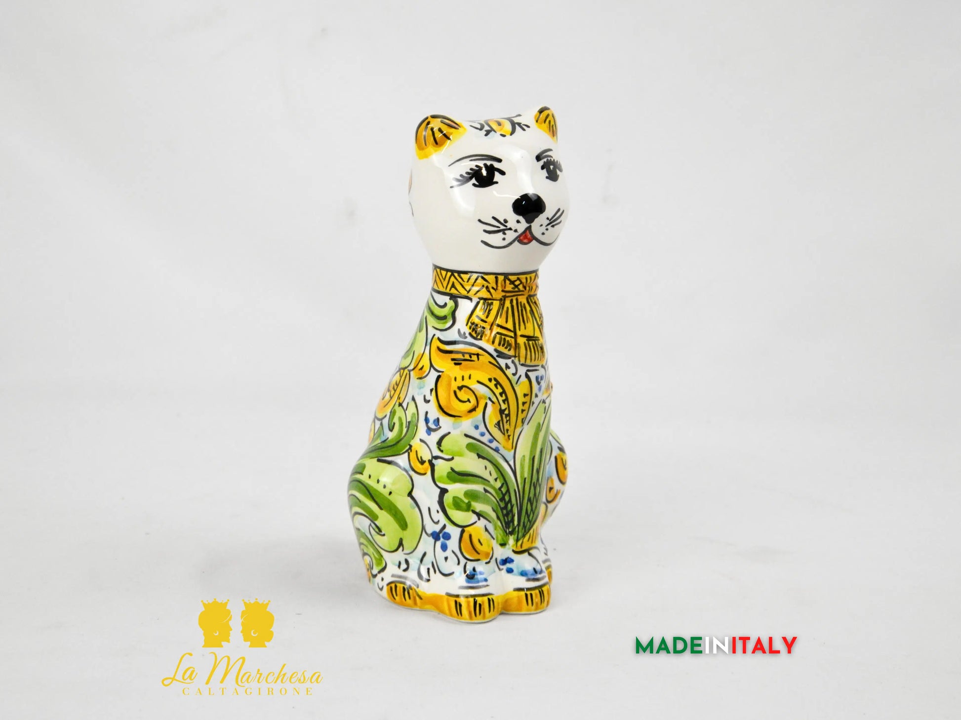 Gatto in Ceramica di Caltagirone Decorato a Mano cm20 - Vari Decori