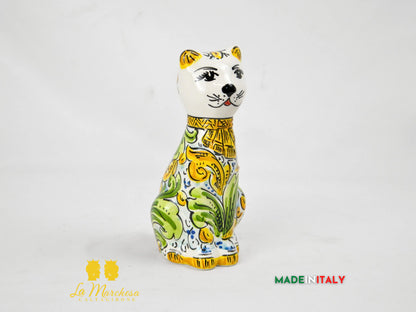 Gatto in Ceramica di Caltagirone Decorato a Mano cm20 - Vari Decori
