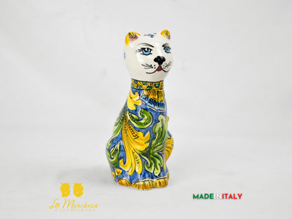 Gatto in Ceramica di Caltagirone Decorato a Mano cm20 - Vari Decori