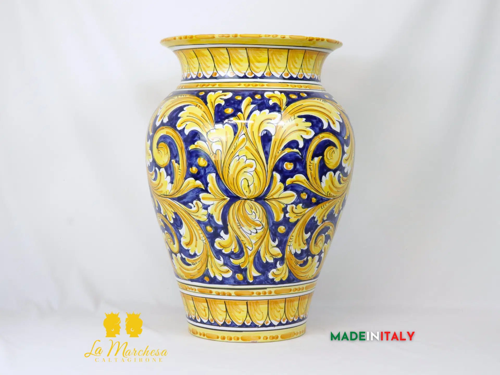 Giara Porta Ombrelli Ornato Blu in Ceramica di Caltagirone 51cm