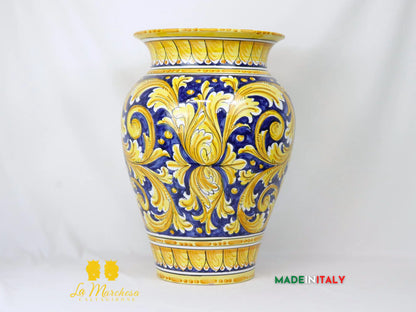 Giara Porta Ombrelli Ornato Blu in Ceramica di Caltagirone 51cm