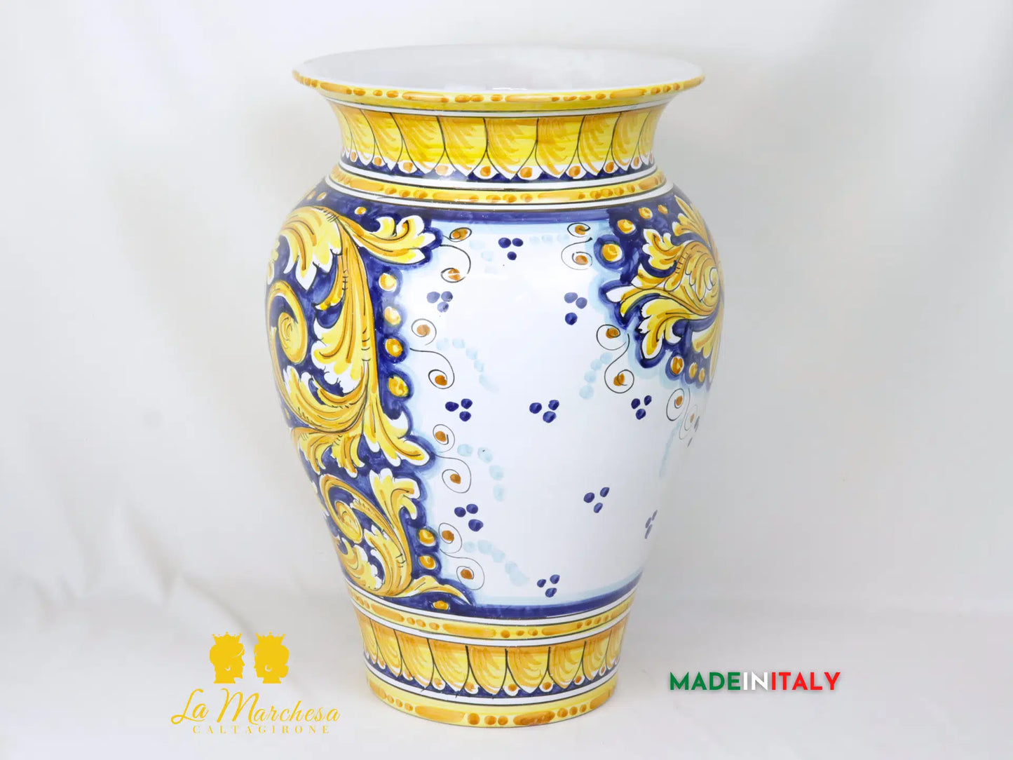 Giara Porta Ombrelli Ornato Blu in Ceramica di Caltagirone 51cm