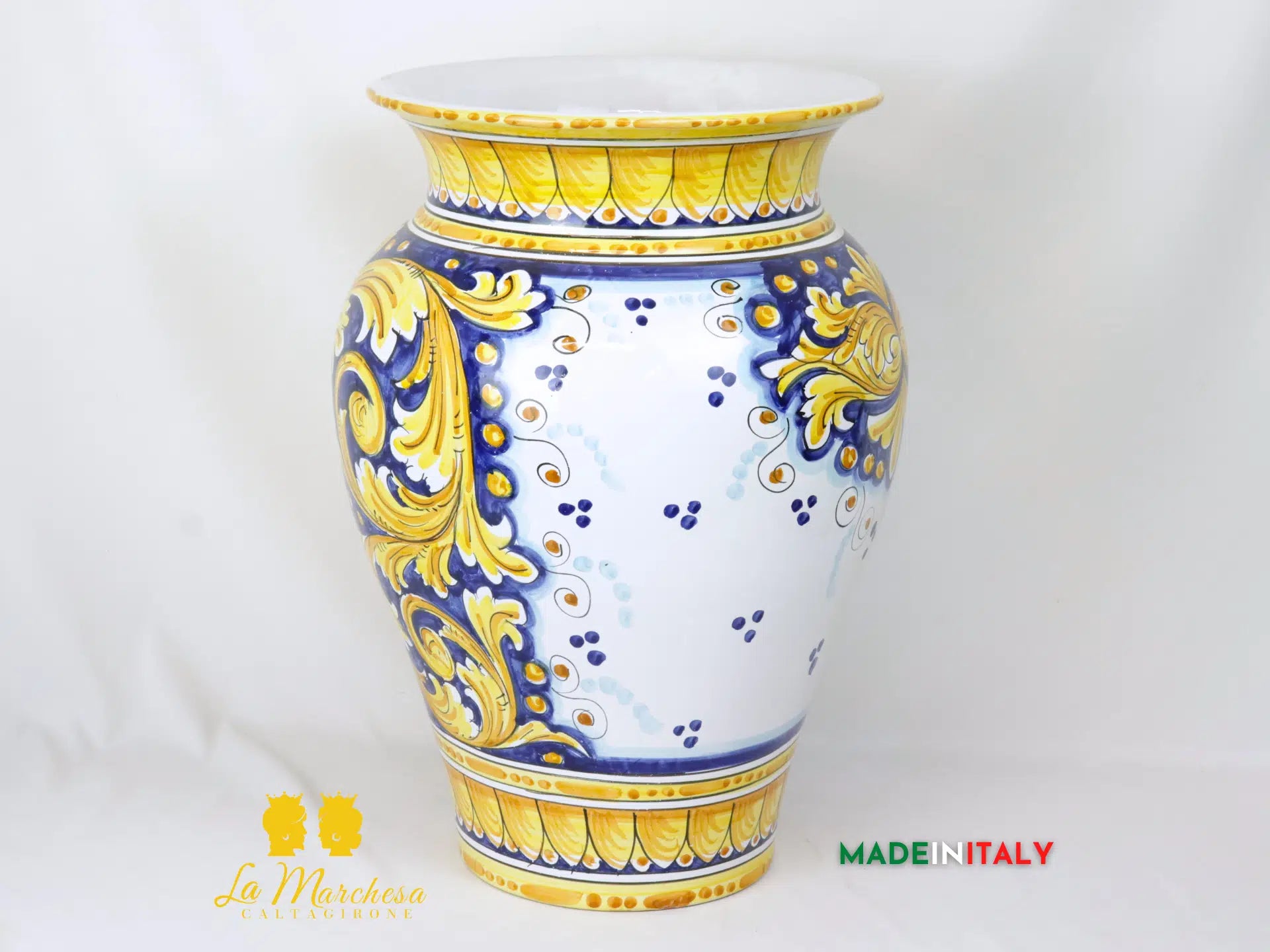 Giara Porta Ombrelli Ornato Blu in Ceramica di Caltagirone 51cm