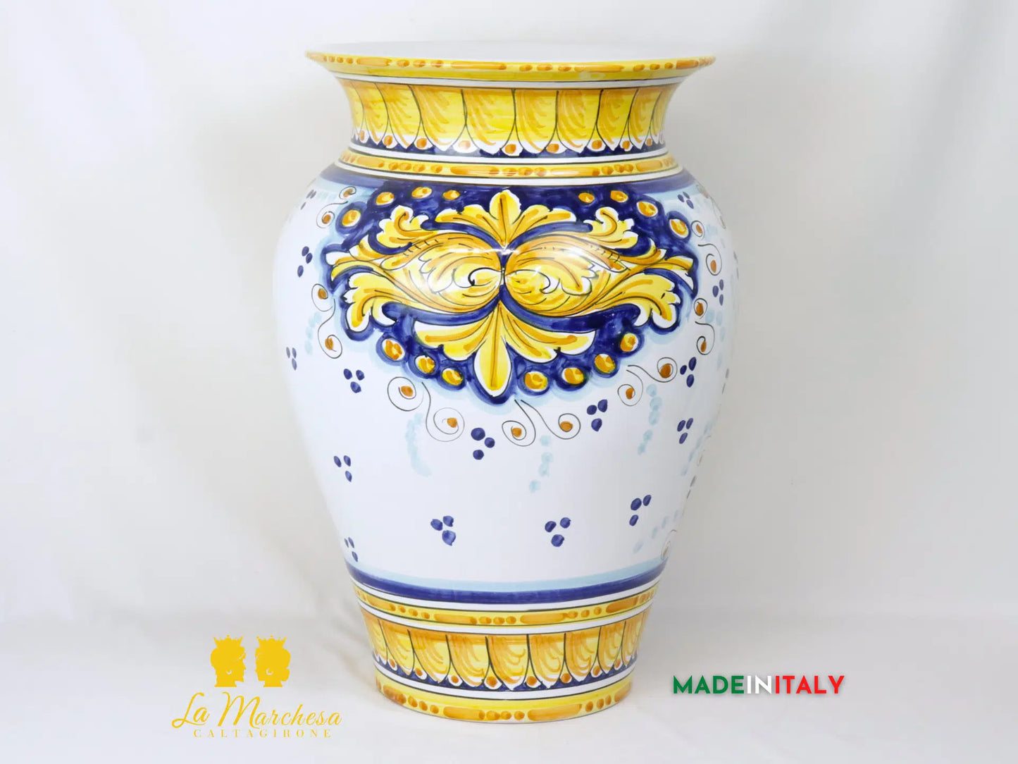 Giara Porta Ombrelli Ornato Blu in Ceramica di Caltagirone 51cm