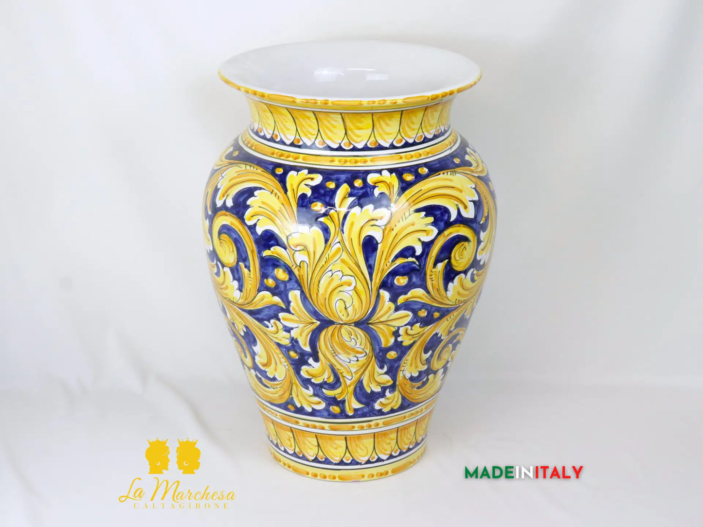 Giara Porta Ombrelli Ornato Blu in Ceramica di Caltagirone 51cm