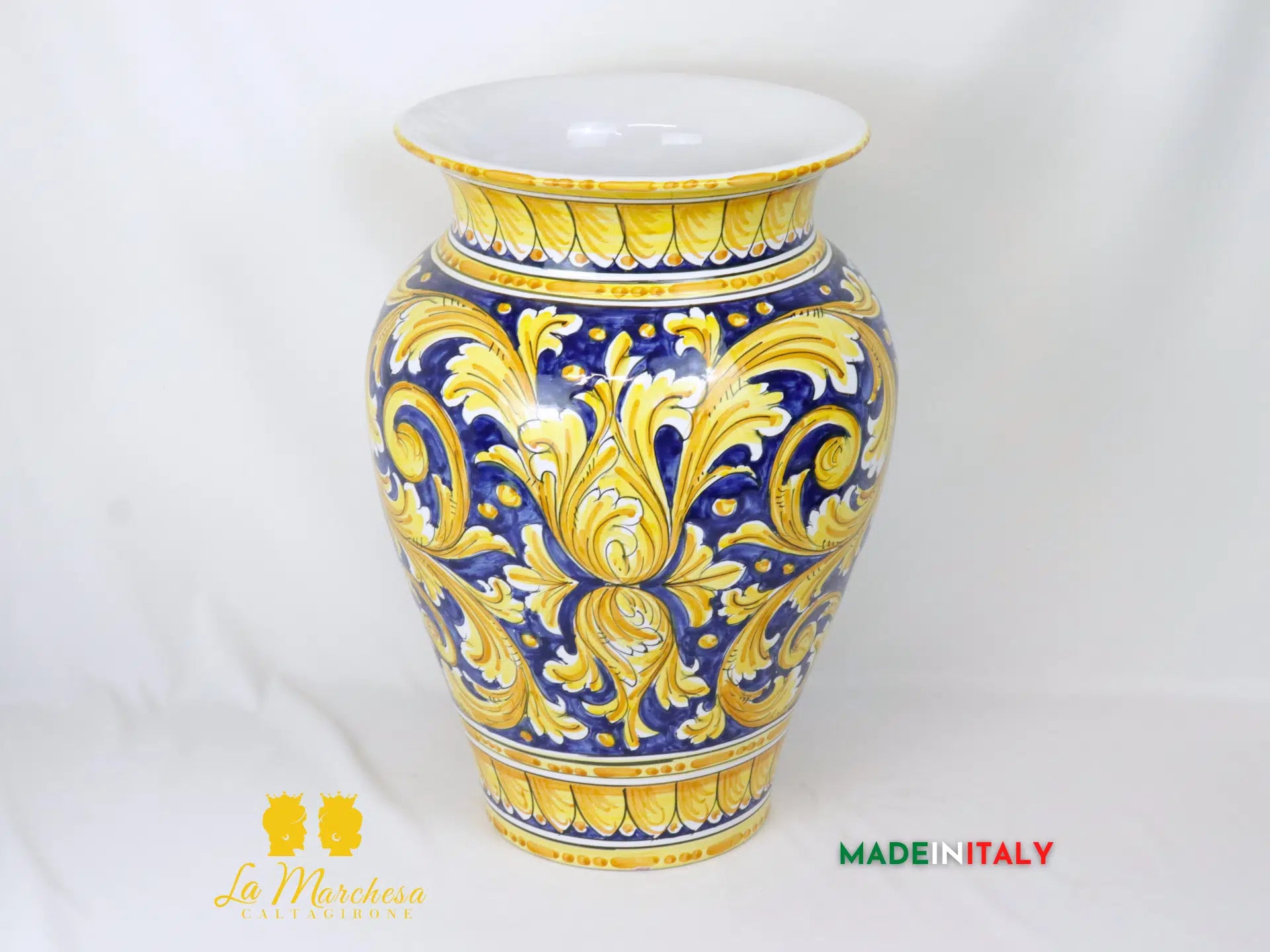 Giara Porta Ombrelli Ornato Blu in Ceramica di Caltagirone 51cm