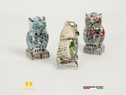 Gufetto in Ceramica di Caltagirone madreperla bomboniera laurea