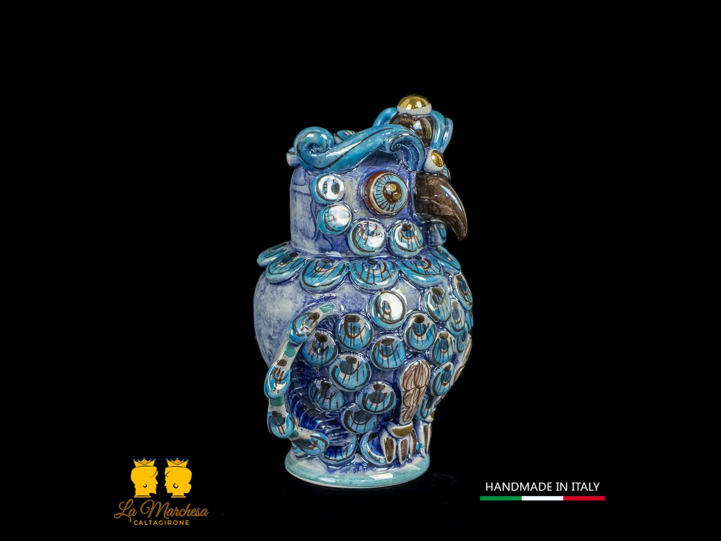 Civetta in ceramica di Caltagirone madreperla 17cm