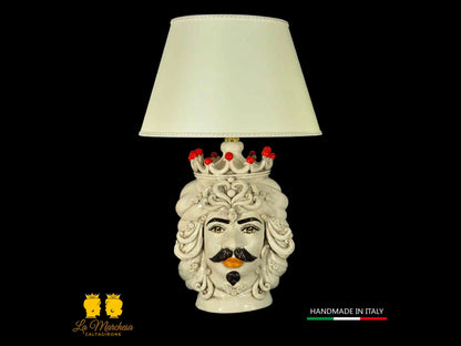 Raffinata Coppia Lampada Teste di Moro fumè dettagli rosso 38cm