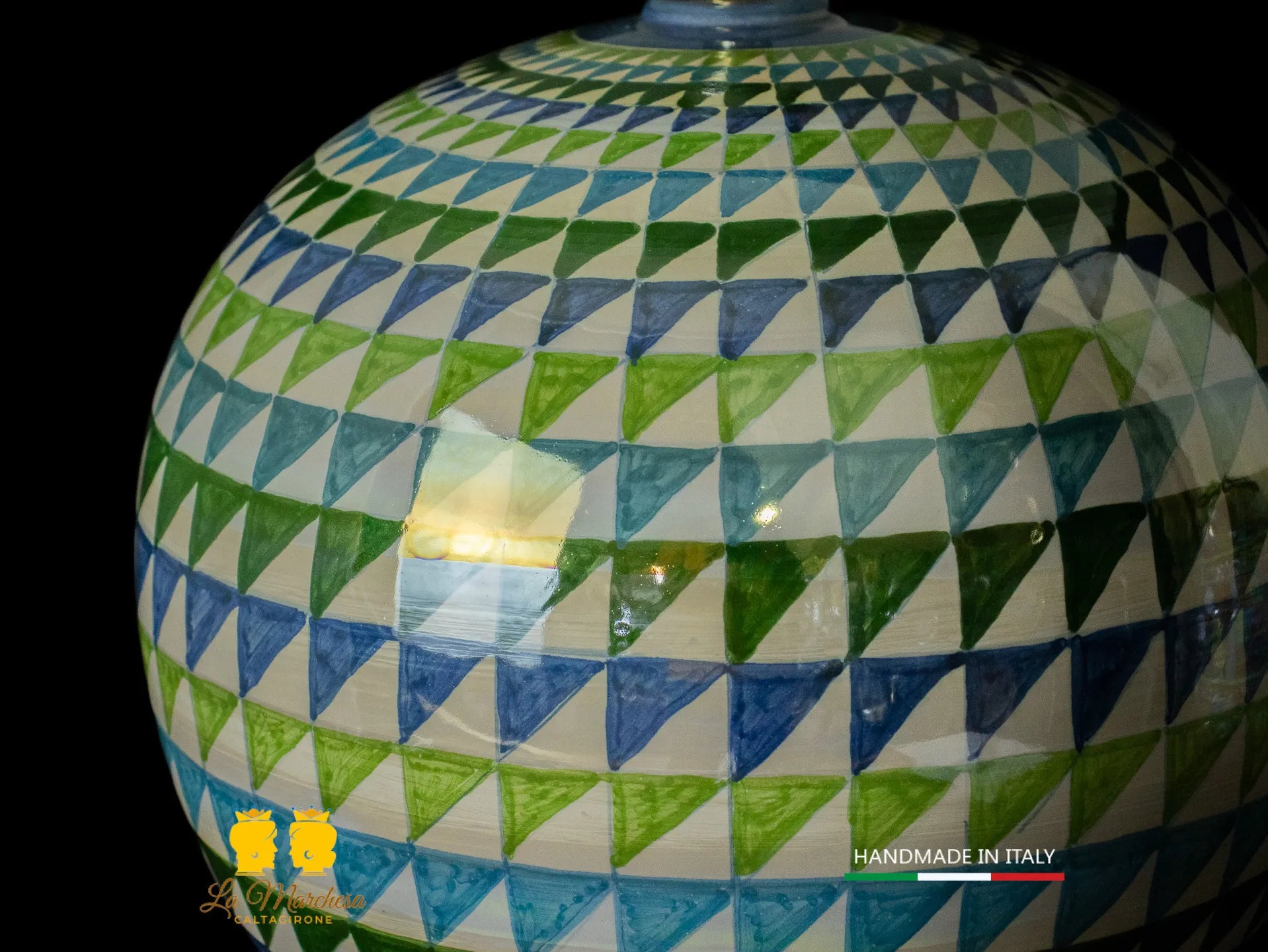 Lampada Ceramica di Caltagirone sfera triangoli madreperla 32cm