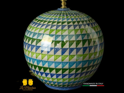 Lampada Ceramica di Caltagirone sfera triangoli madreperla 32cm