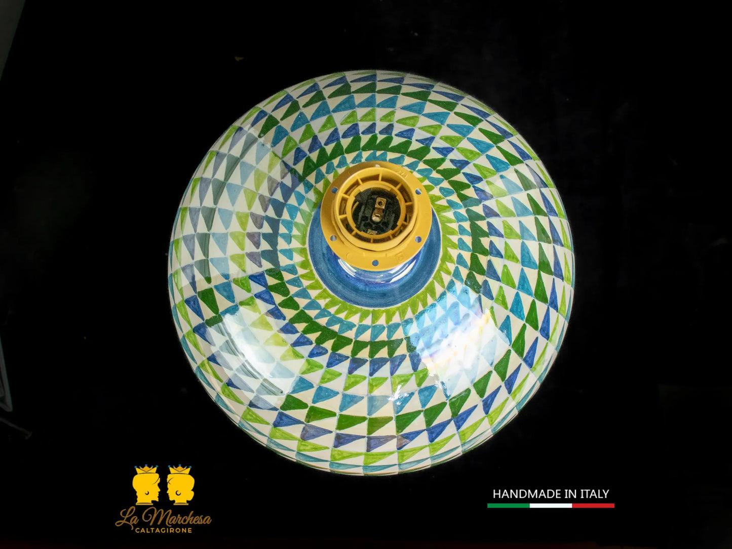 Lampada Ceramica di Caltagirone sfera triangoli madreperla 32cm