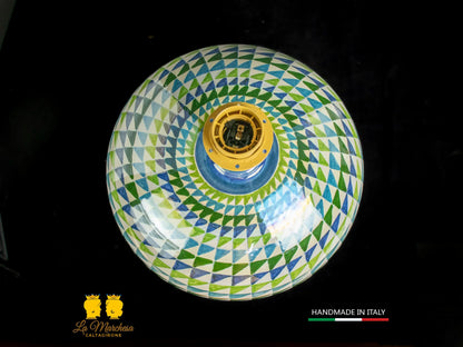 Lampada Ceramica di Caltagirone sfera triangoli madreperla 32cm