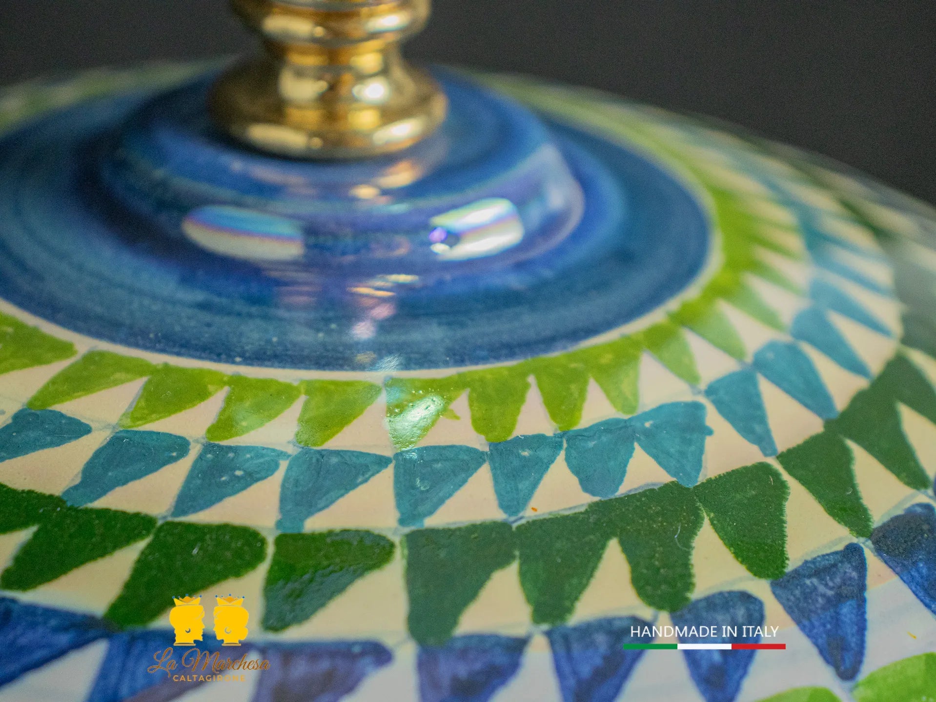 Lampada Ceramica di Caltagirone sfera triangoli madreperla 32cm