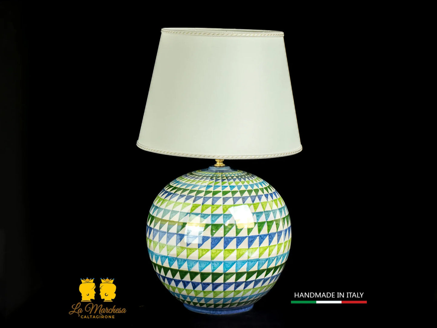 Lampada Ceramica di Caltagirone sfera triangoli madreperla 32cm
