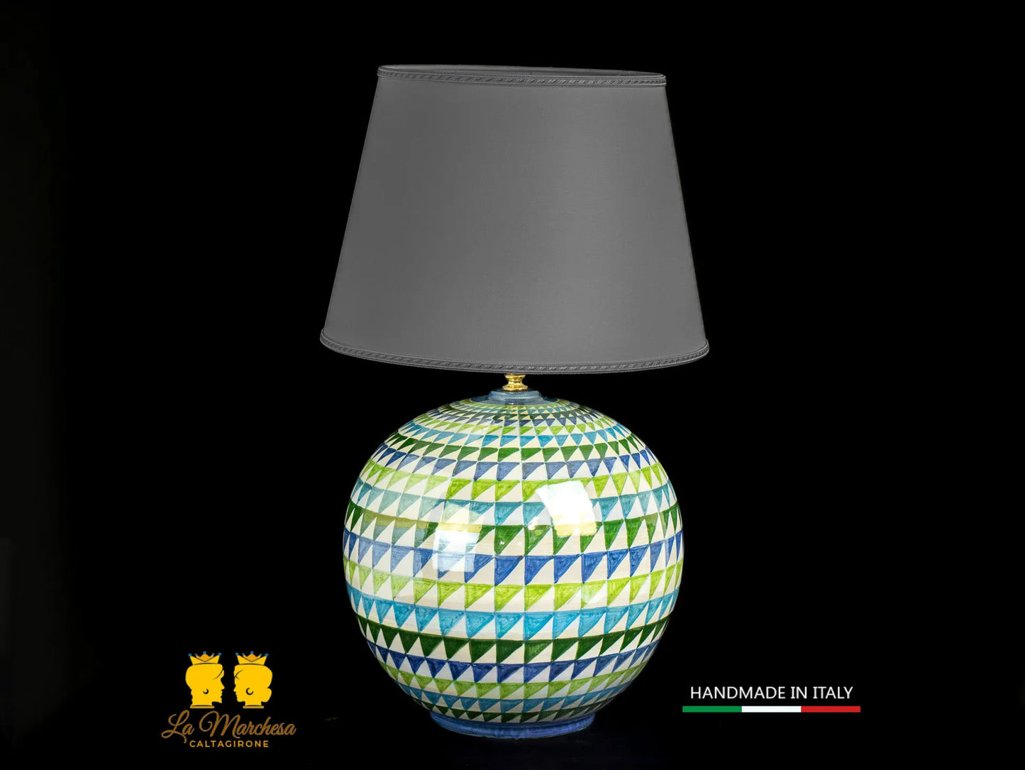 Lampada Ceramica di Caltagirone sfera triangoli madreperla design moderno 32cm