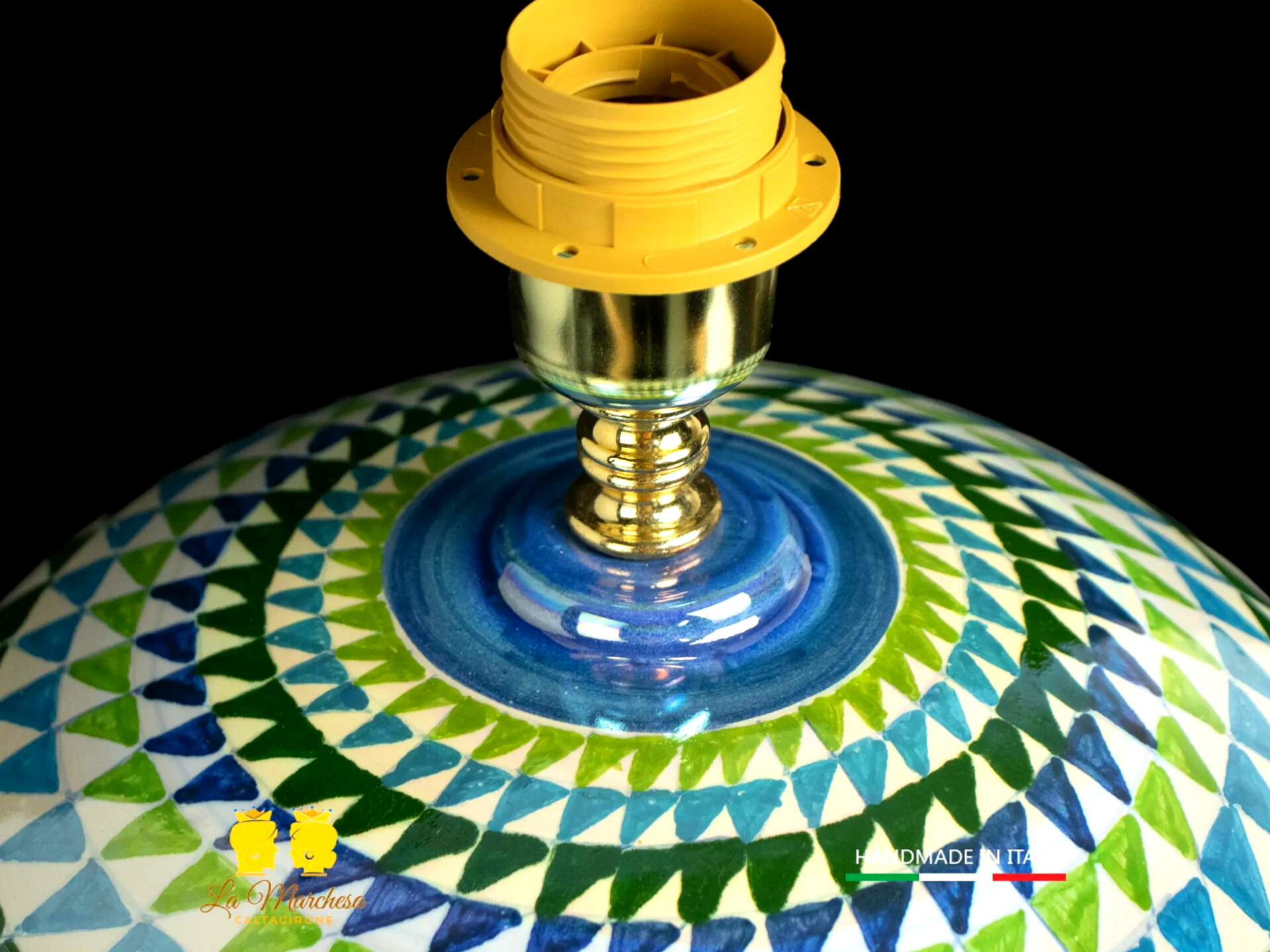 Lampada Ceramica di Caltagirone sfera triangoli madreperla 32cm