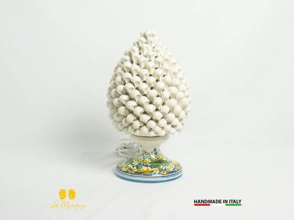 Lampada Pigna traforata Ceramica di Caltagirone bianca ornato blu 30cm