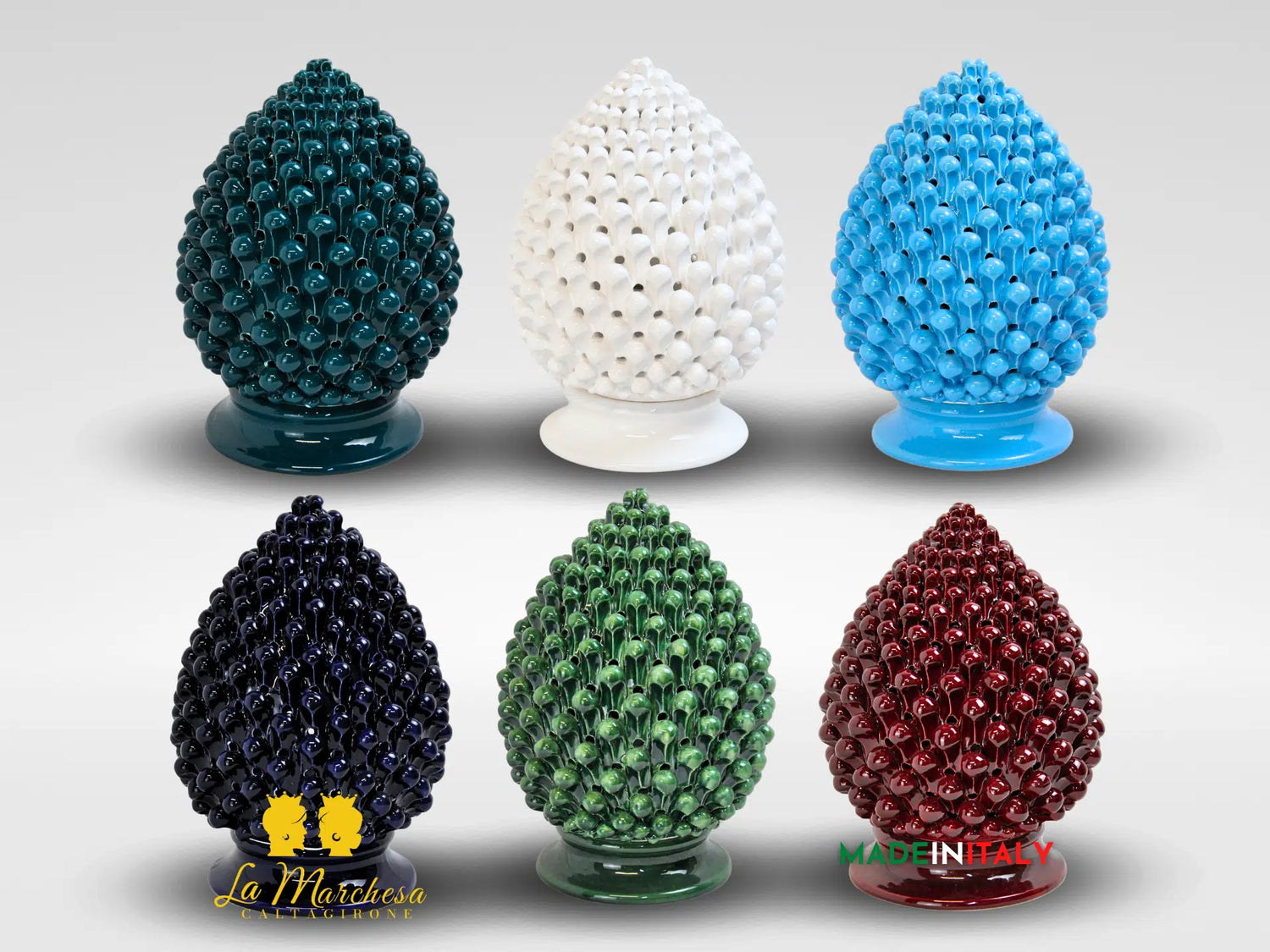 Lampada Pigna Artigianale Traforata in Ceramica di Caltagirone - Vari Colori