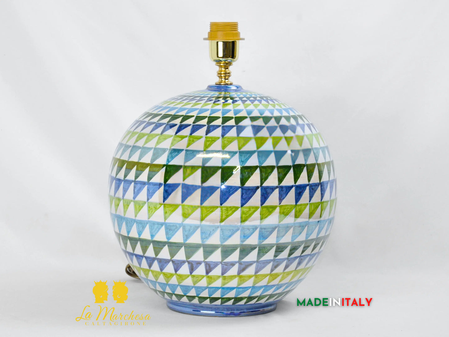 Lampada Ceramica di Caltagirone sfera triangoli madreperla design moderno 32cm