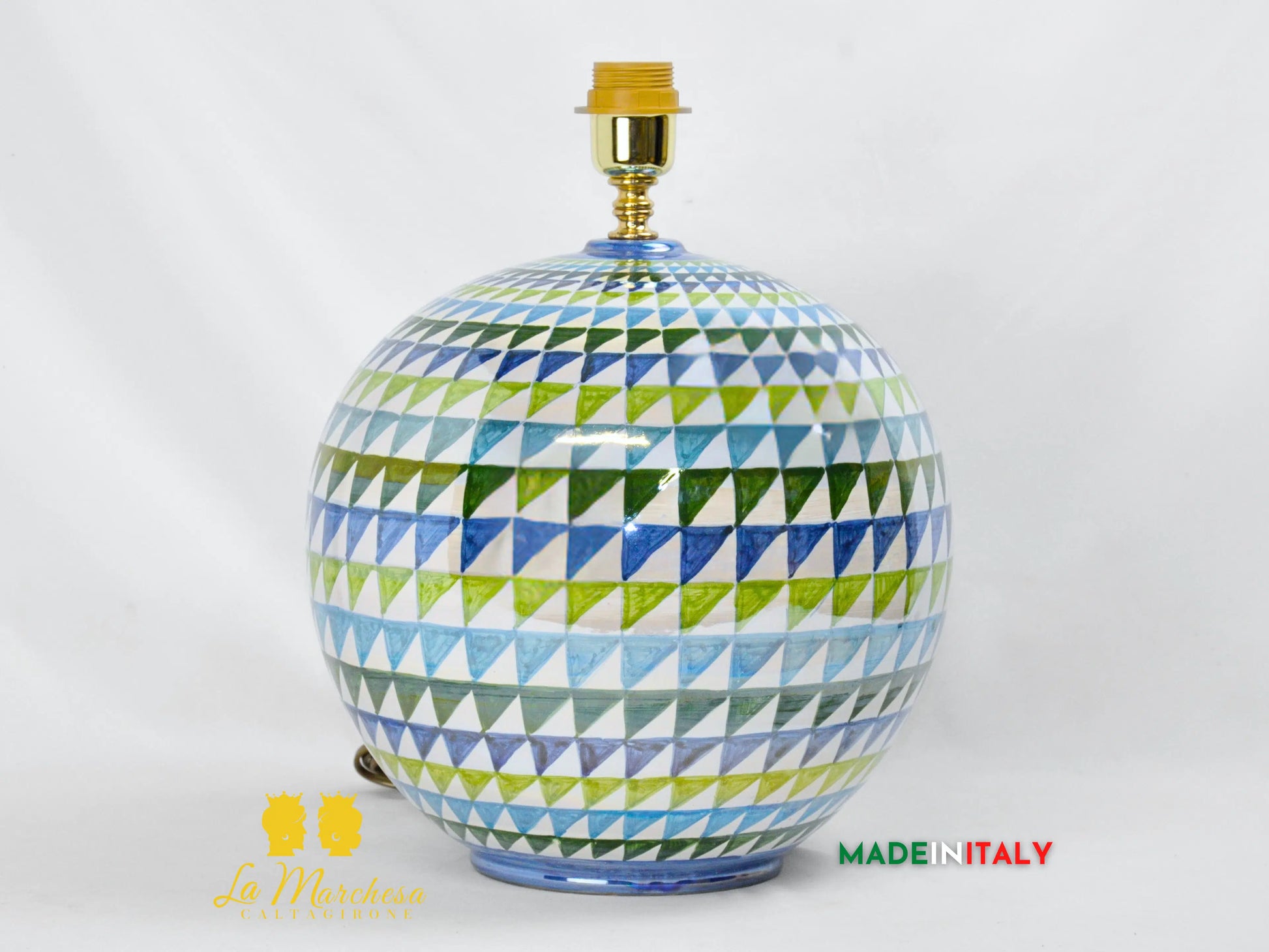 Lampada Ceramica di Caltagirone sfera triangoli madreperla design moderno 32cm