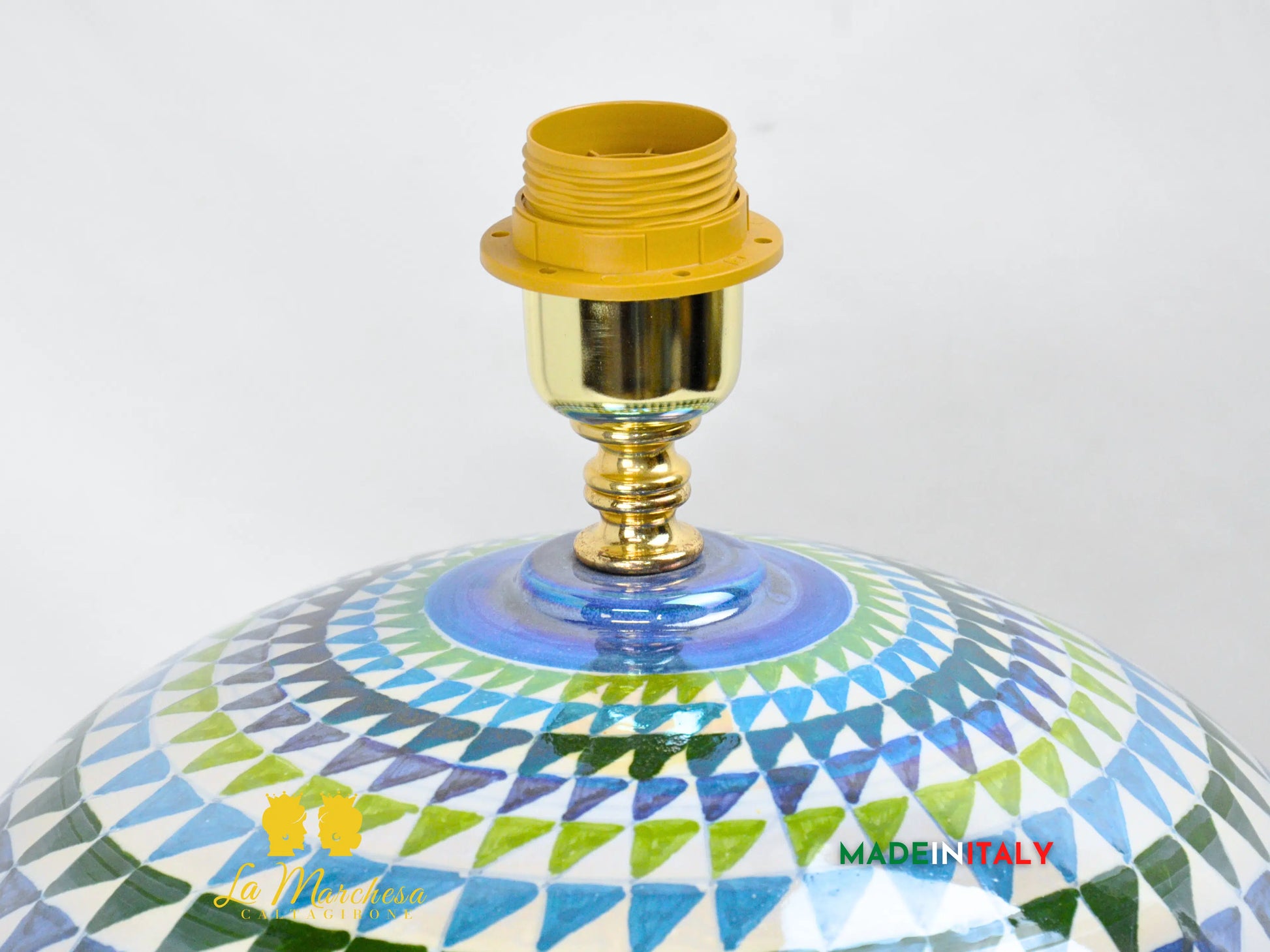 Lampada Ceramica di Caltagirone sfera triangoli madreperla design moderno 32cm