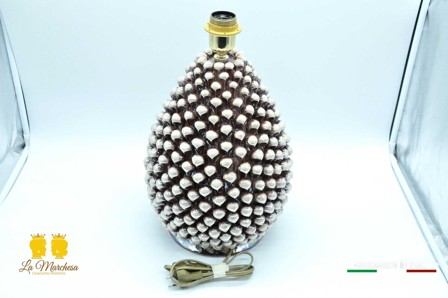 Lampada Pigna Artigianale Ceramica di Caltagirone Madreperla H35