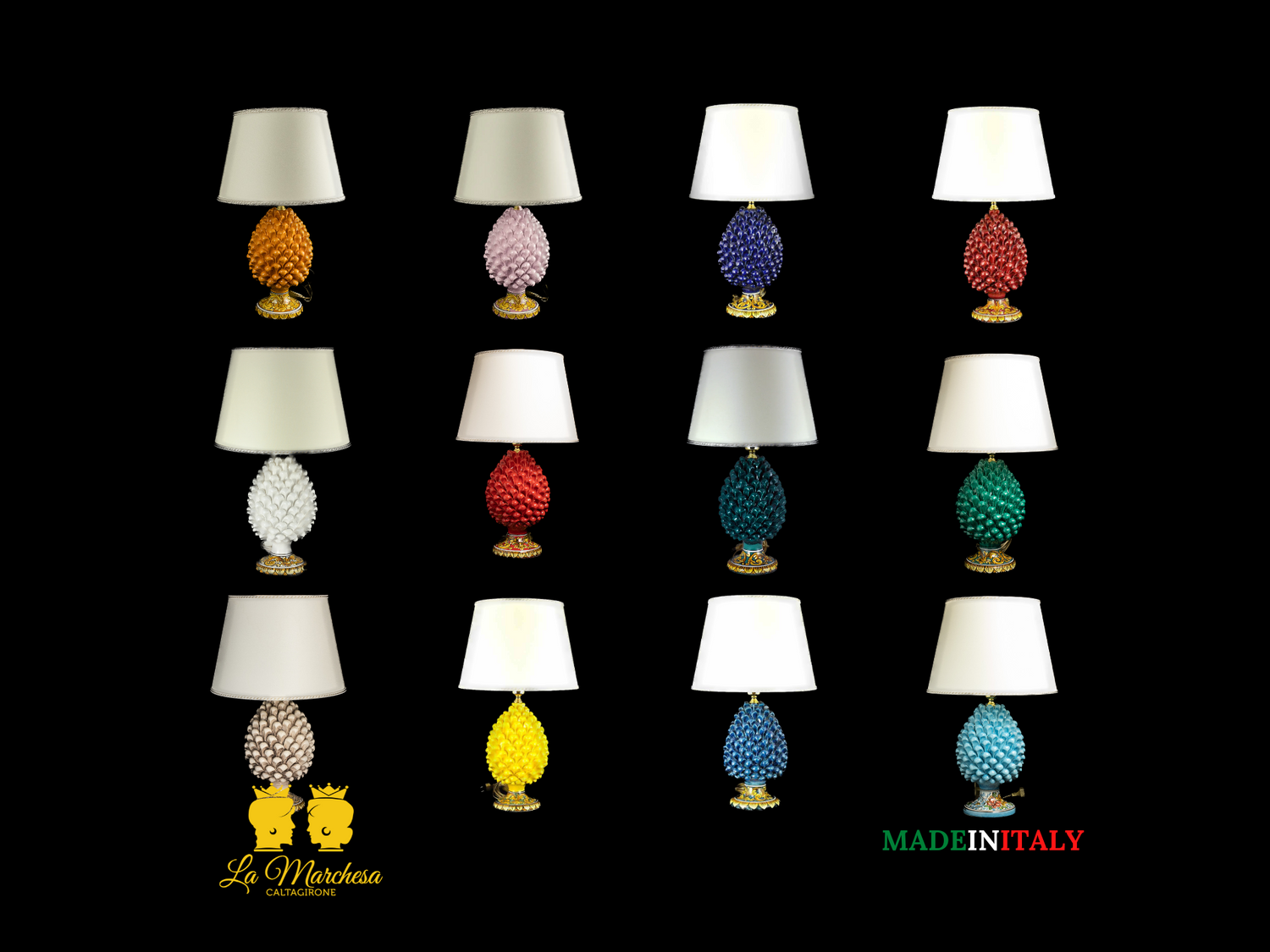 Lampada Pigna Siciliana Ceramica di Caltagirone base decorata 25cm