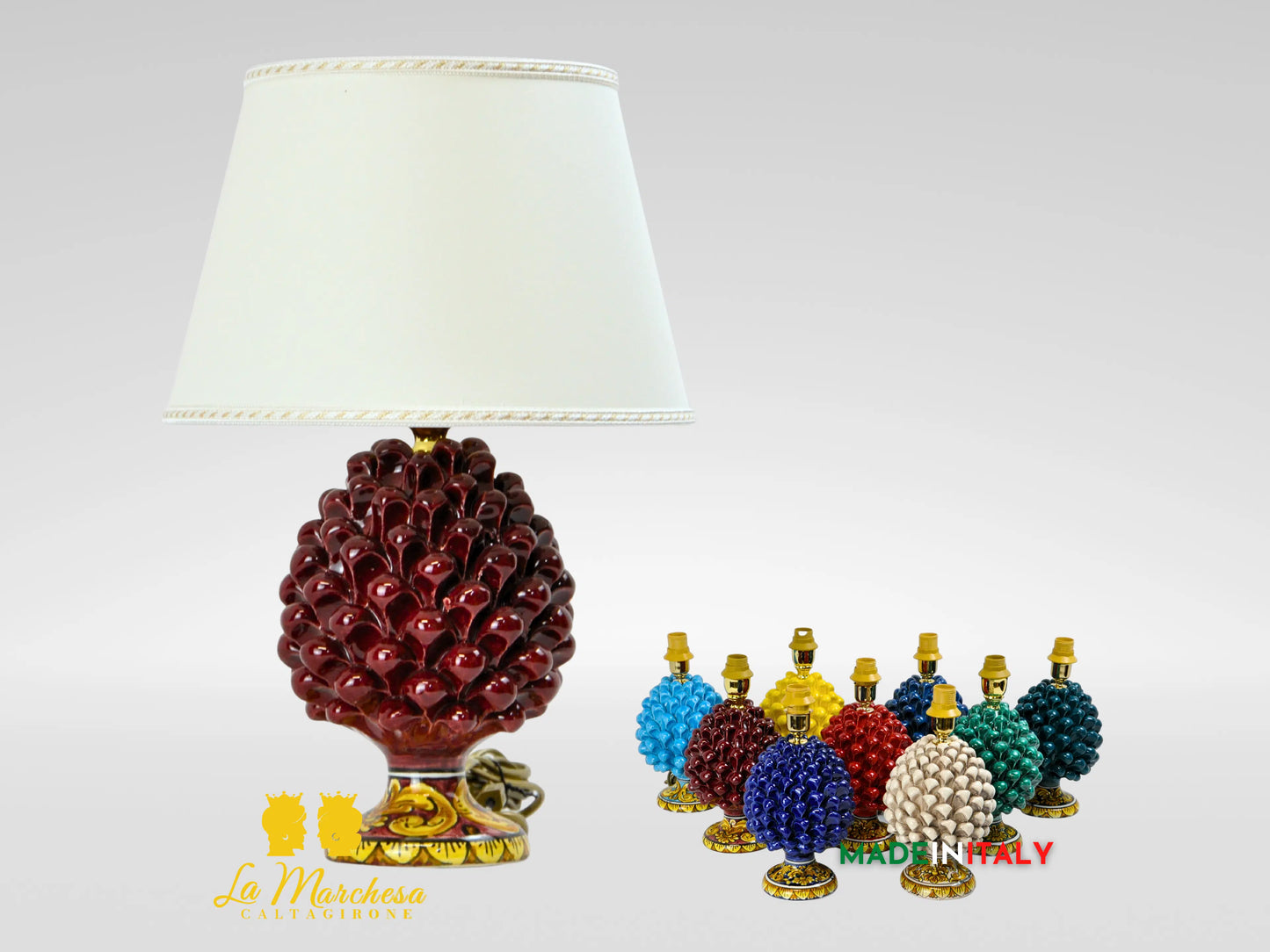 Lampada Pigna Siciliana Decorata in Ceramica di Caltagirone 20cm - Vari Colori