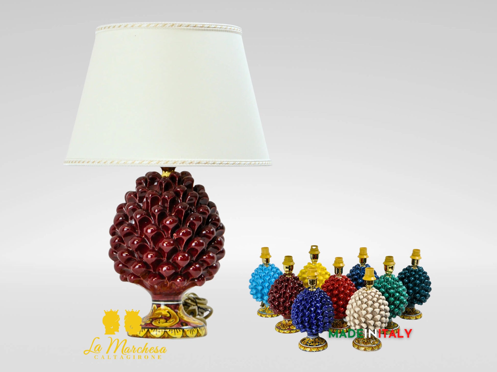 Lampada Pigna Siciliana Decorata in Ceramica di Caltagirone 20cm - Vari Colori