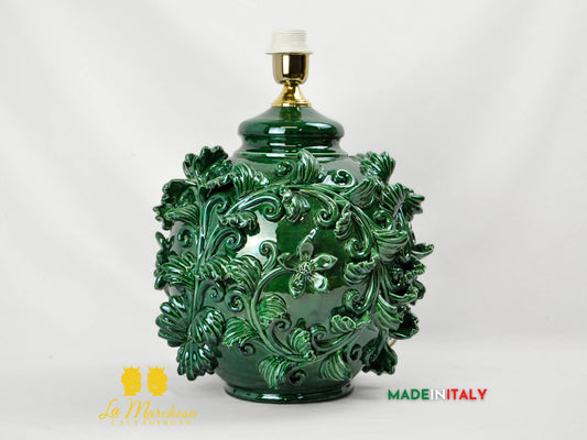 Lampada in Ceramica di Caltagirone Barocco Foglie Rilievo 35cm