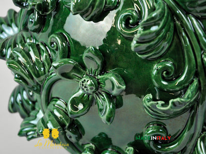 Lampada in Ceramica di Caltagirone Barocco Foglie Rilievo 35cm